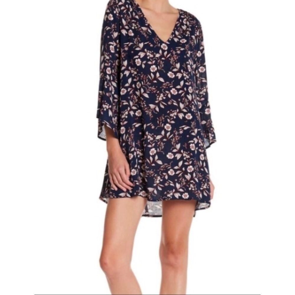 Lush Navy Bell Sleeve Dress